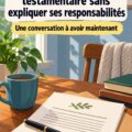 Une femme souriante discute avec sa famille de la gestion de leur héritage.