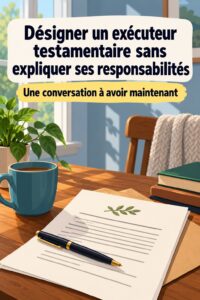 Une femme souriante discute avec sa famille de la gestion de leur héritage.