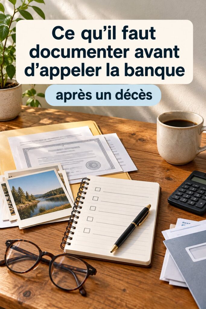 Un bureau avec des documents importants à préparer avant d'appeler la banque après un décès