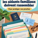 Image illustrant des documents administratifs avec un ordinateur et un classeur, représentant le travail des aidants familiaux