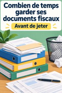 Femme examinant ses documents fiscaux sur une table avec une tasse de café.