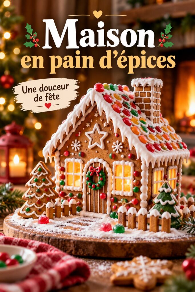 Maison en pain d'épices joliment décorée pour les fêtes