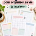 Des outils d'organisation sur une table avec des imprimables colorés pour la maison.